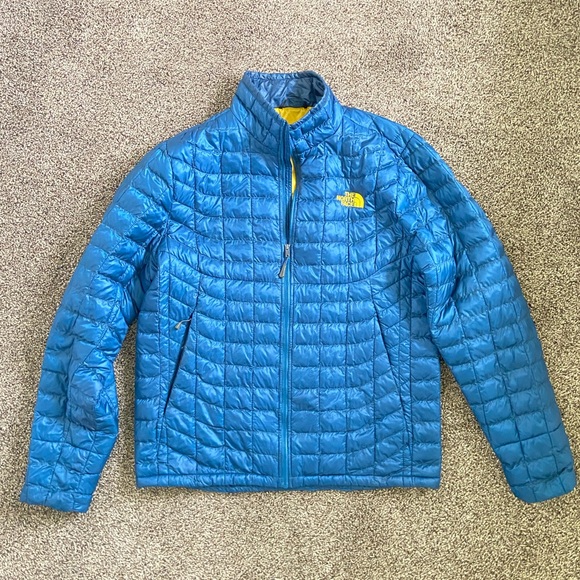 The North Face Mens Medium Spell Out Thermoball Full Zip Puffer Jacket Blue - Picture 1 of 8